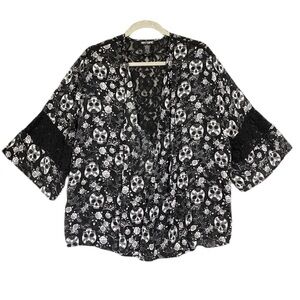 Hot Topic Sugar Skull Rose Kimono Top Womens Size XS Lace